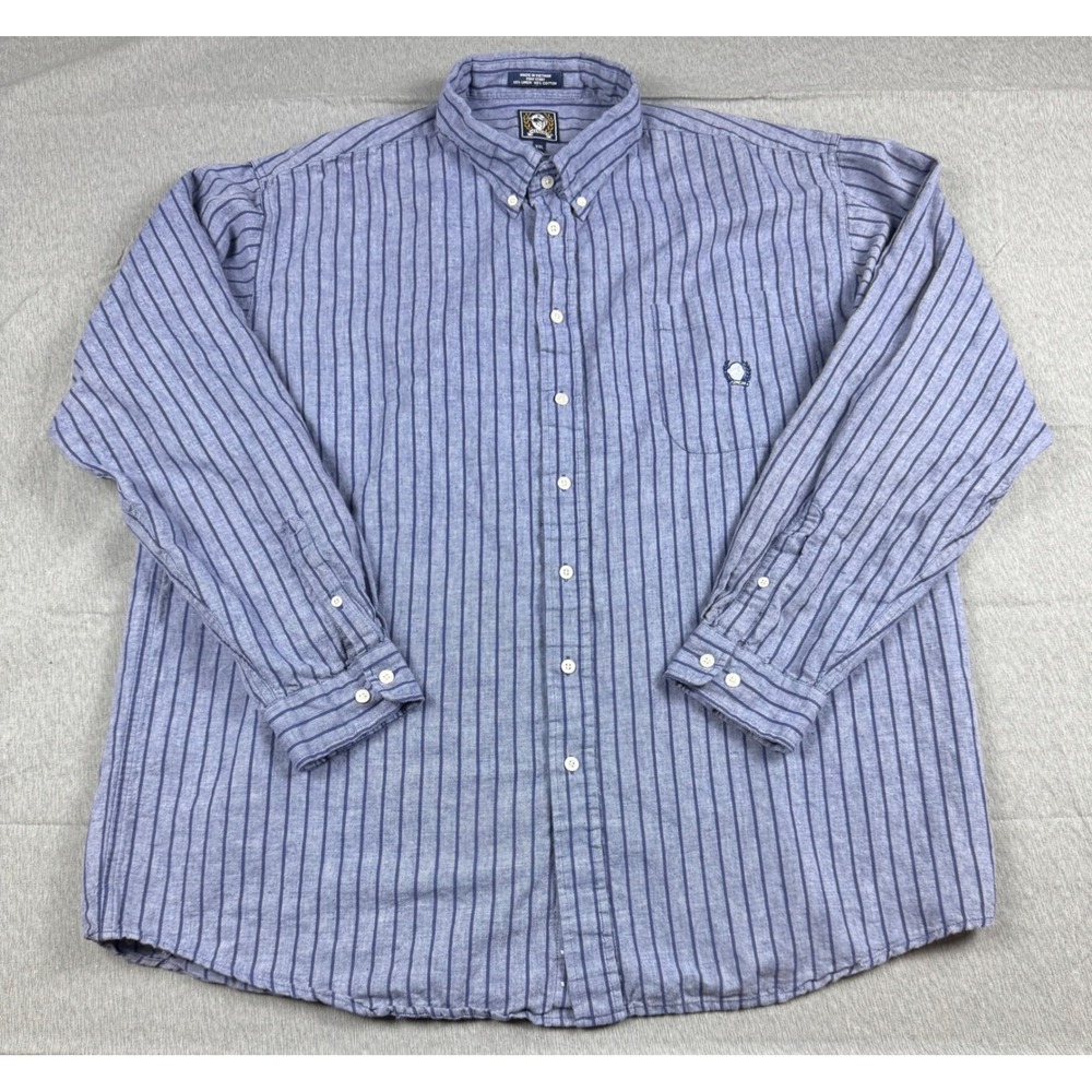 Cinch Mens XXL Blue Striped Linen Cotton Blend Button Down Long Sleeve Shirt